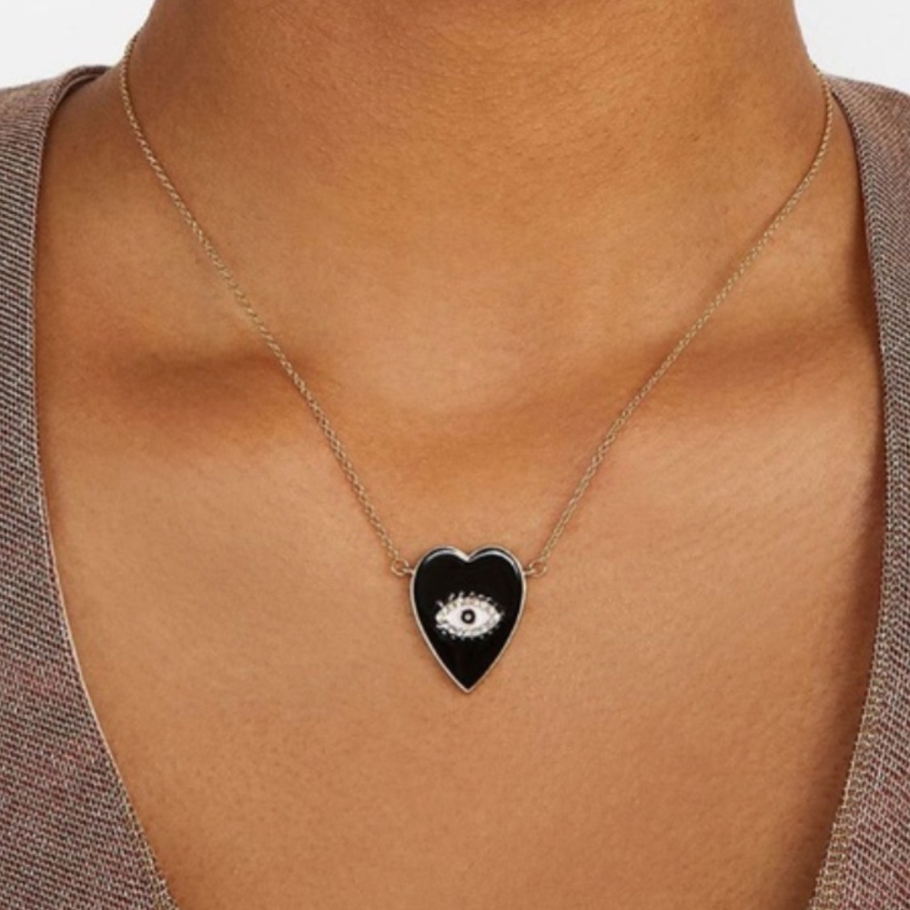 Love Talisman Gold Plated Necklace, Evil Eye Ouija Rhinestone Heart Protection - Picture 2 of 9
